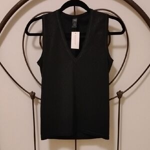 Banana Republic Metallic Stretch V-neck Sleeveless Top Black Size Large NWT